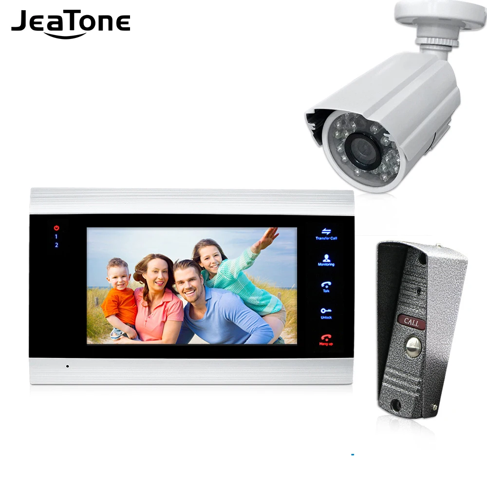 JeaTone 4 Wired Video Door Phone Intercom Doorbell Home Security System Door Speaker Call Panel+7 inch Monitor +1200TVL Camera