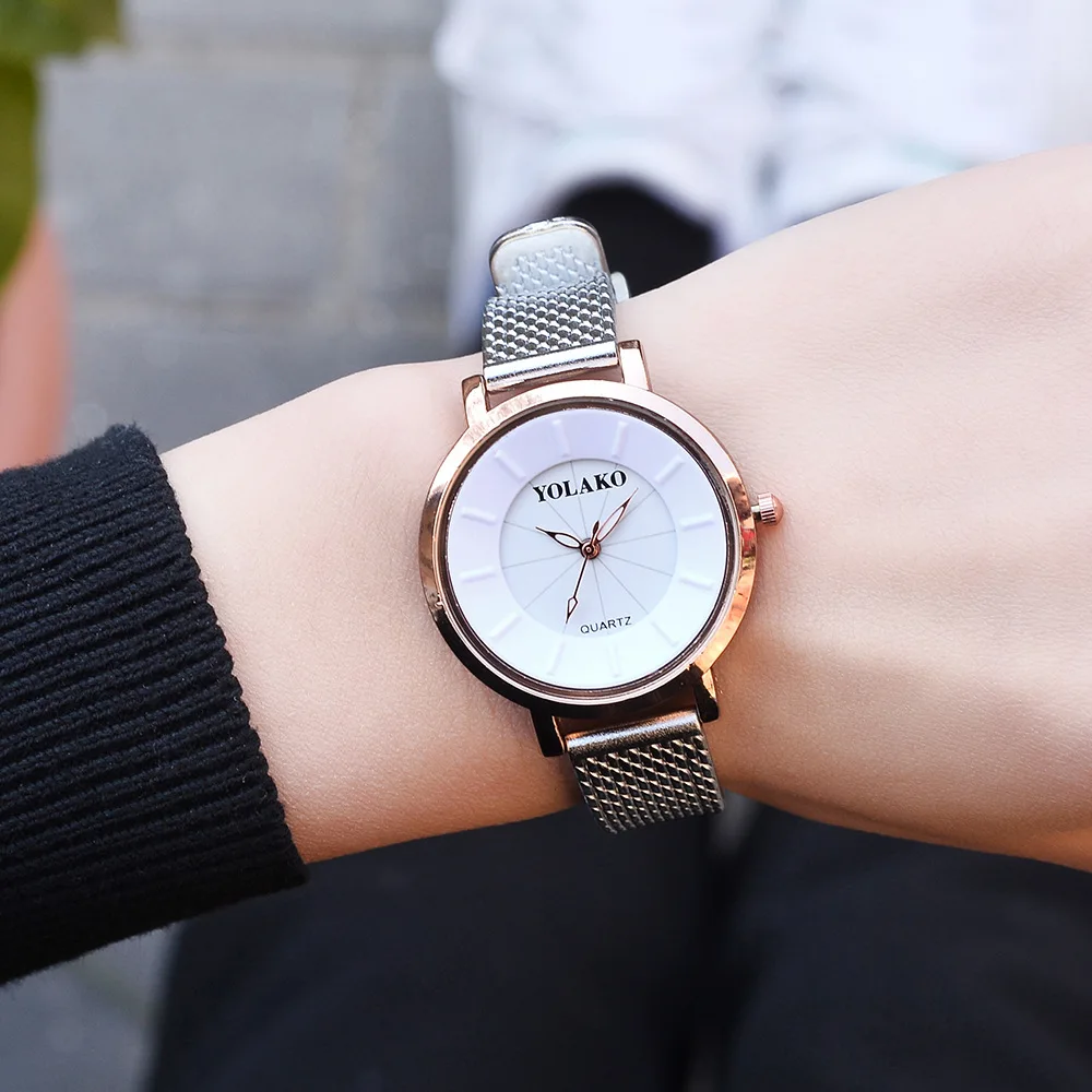 

YOLAKO Fashion Women's Watch Leather Quartz Watches Rose Gold Simple Dial Clock Luxury Relogio Feminino Zegarek Damski