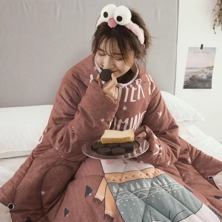 

Multifunction Lazy Quilt with Sleeves Winter Warm Thickened Washed Blanket Mantle Covered Cloak Nap WF1019