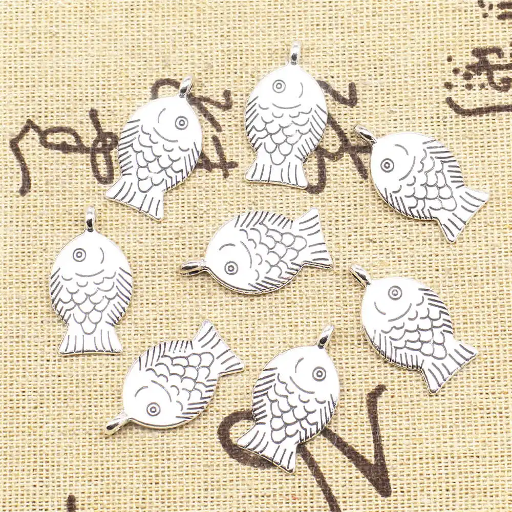 

Fish Charms Supplies For Jewelry Making Kit Antique Silver Color 10pcs 14x25mm