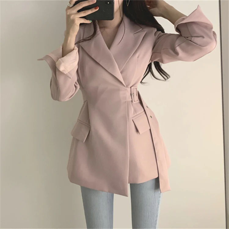 Colorfaith Новинка осень зима женские куртки Офисная Женская верхняя одежда в деловом стиле со шнуровкой элегантные однотонные розовые черные топы JK7042