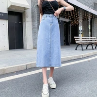 a line midi skirt with slit back high waist loose fitting and slimming
