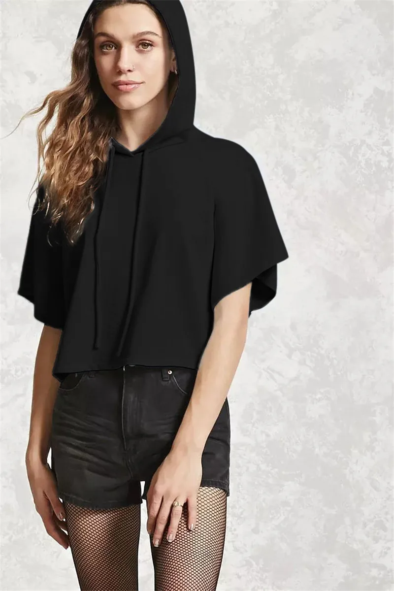 

Women's short sleeve loose bat sleeve hooded short letter print T-shirt