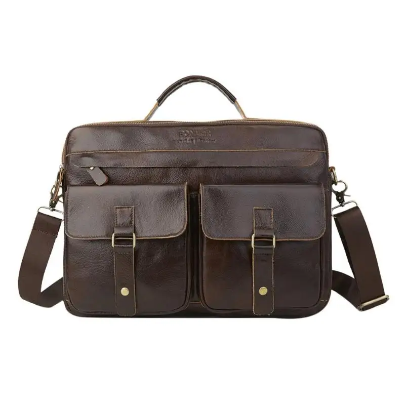 Light Brown Кожаный портфель мужские сумки из натуральной кожи сумки через плечо мужские однотонные Роскошные деловые сумки-мессенджеры - Цвет: Light Brown