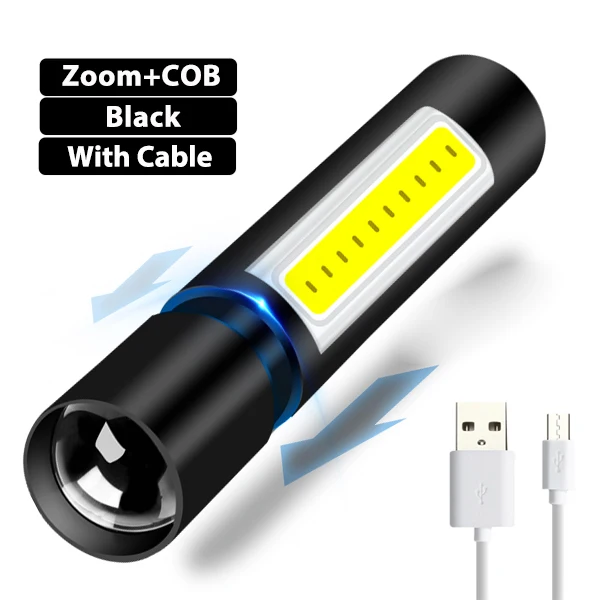 Zoom COB 600 мАч Мини светодиодный фонарик с USB перезаряжаемым зумом водонепроницаемый фонарик 3 режима портативный фонарь стильный костюм для ночного освещения - Испускаемый цвет: Zoom COB