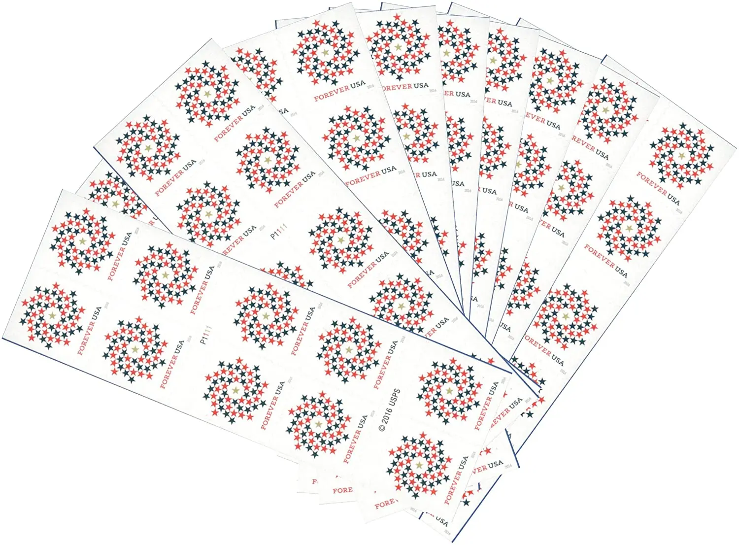 安い 愛国スパイラルストリップ10 Usps永遠切手赤白青の星 (50シートの500スタンプ)