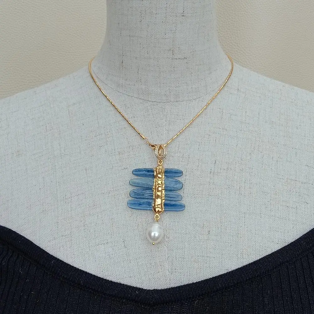 Y · YING 16 &quotнатуральный синий кинит пресноводный белый жемчуг подвеска