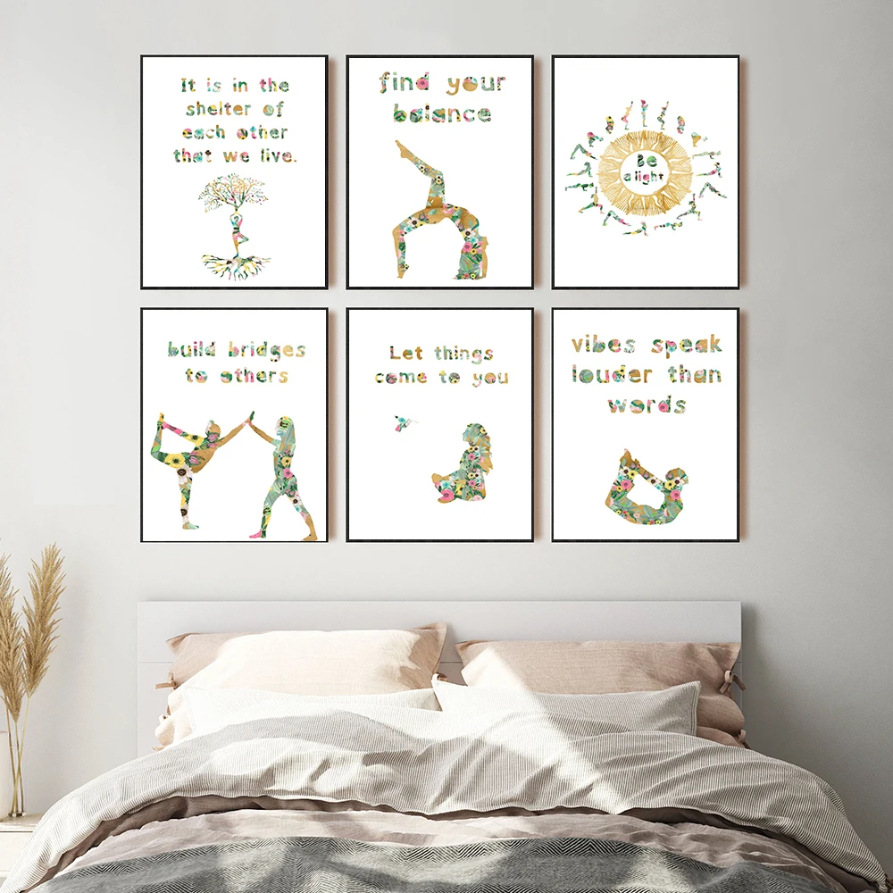 

Yoga Chart Lotus Watercolor Poster Abstract Wall Art Canvas Print Bodybuilding Painting Modern Decorative Picture Gym Room Decor