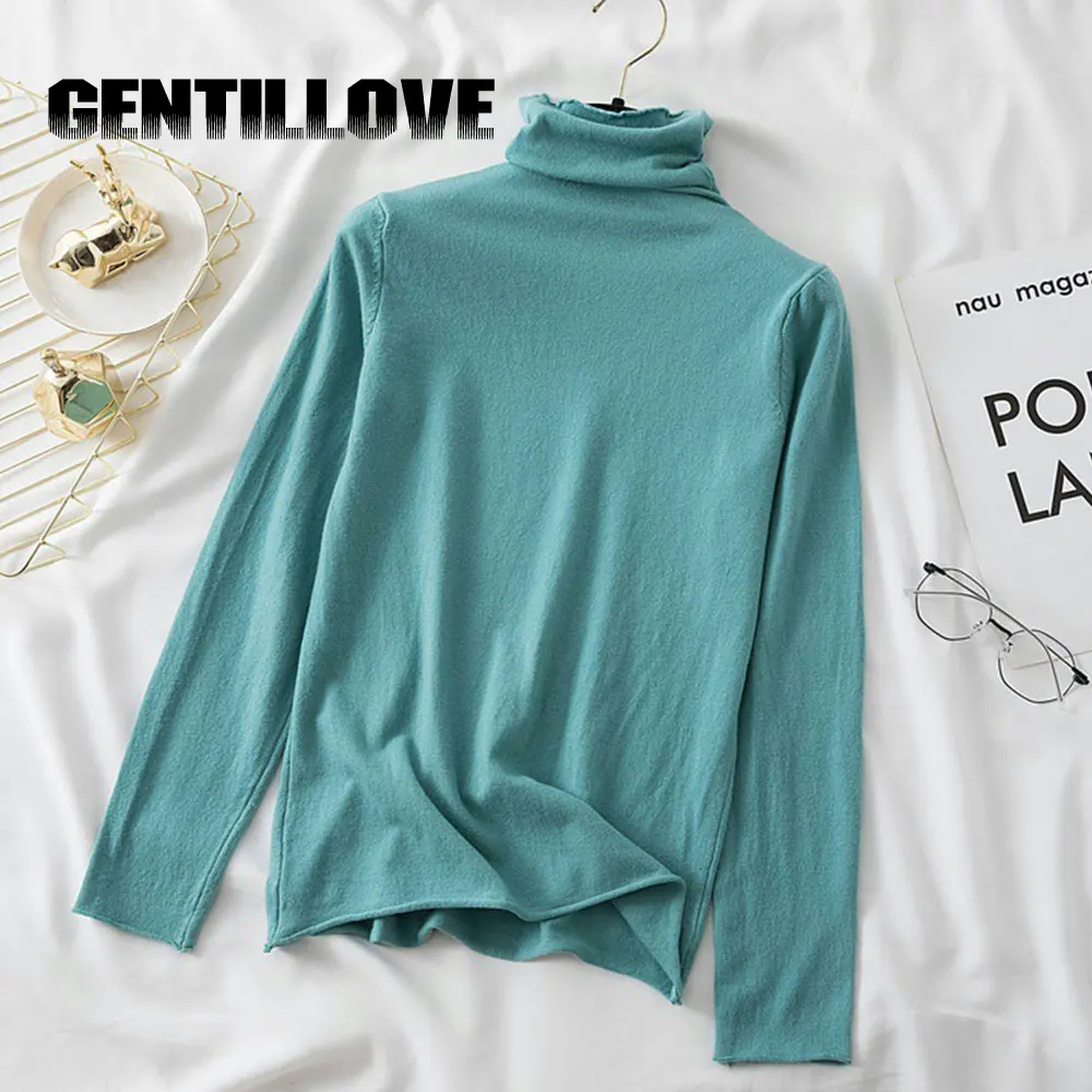 

Модный женский свитер с ворсом, элегантный однотонный пуловер с длинным рукавом, вязаный облегающий топ в Корейском стиле на весну и осень, ...