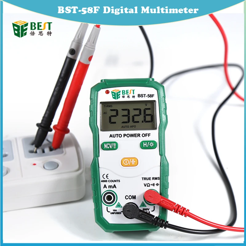 

BST-58F Digital Multimeter Auto Range 4000 Counts AC/DC Voltage Current Resistance Meter Capacitance Frequency Tester