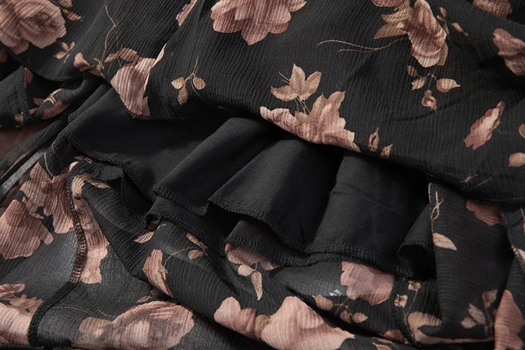 

Women's 100% Silk Mid Calf length Skirt Black Rose Two-Layers Pleated Long Skirt Summer Beach JN460