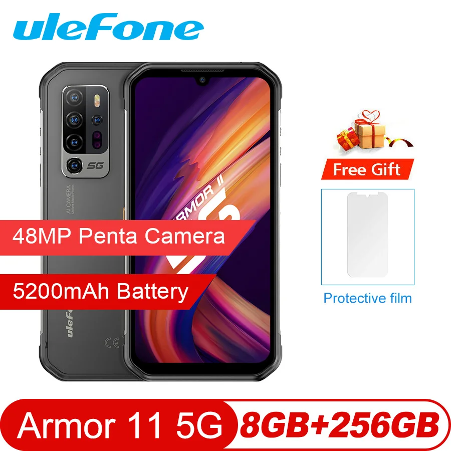 

Ulefone Armor 11 5G Mobile Phone Android 10 8GB +256GB 5200mAh 6.1-inch HD+ NFC Smartphone 48MP Wireless Charging Cell Phone
