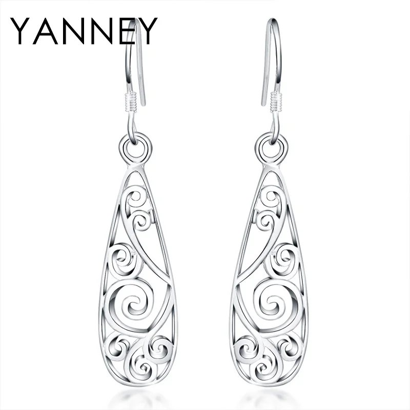 

YANNEY 925 Sterling Silver Fine Hollow Water Drop Long Drop Earrings For Women Luxury Wedding Gift Fashion Jewelry
