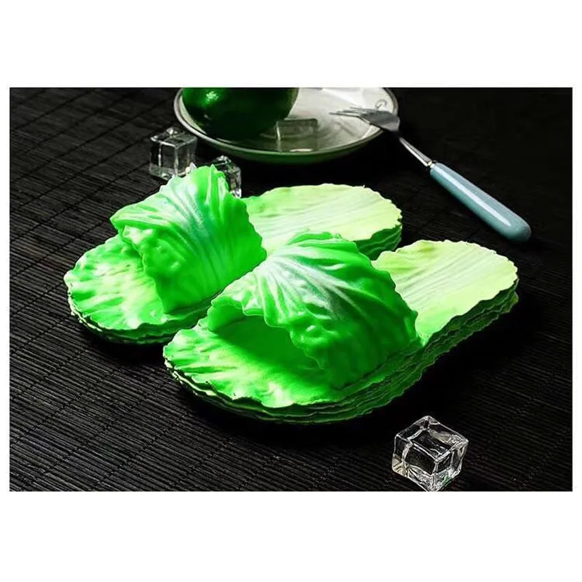 Green slippers Новинка; забавные летние женские шлепанцы; обувь для костюмированной вечеринки; обувь на плоской подошве - Цвет: Green slippers