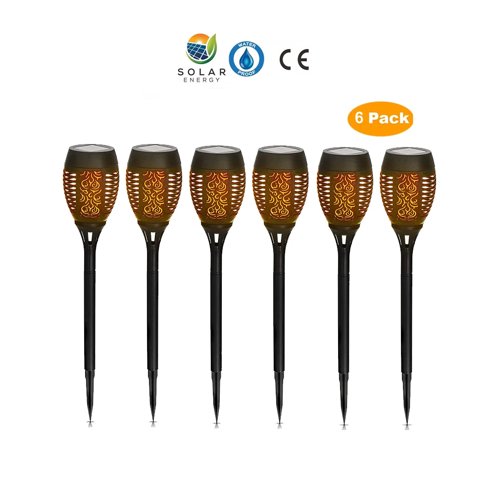 

6 pcs Solar Flame Lamp Flickering Outdoor IP65 Waterproof Landscape Yard Garden Light Path Lighting Torch Light 4pcs smart on at