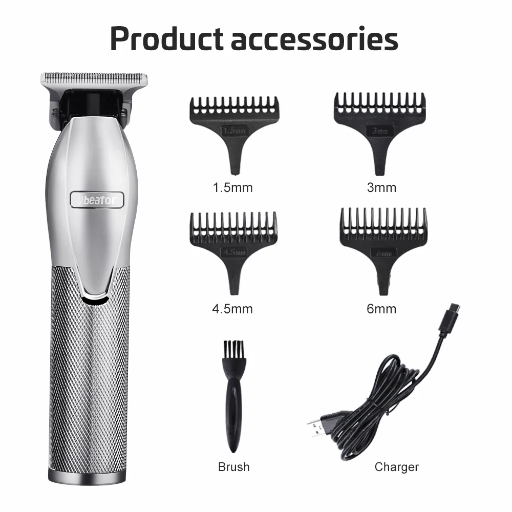 Gold Metal Barbershop Shaving T-blade Pro Outline Hair ClipperTrimmer Haircut Electric Rechargeable Barber Shaver for Men Kids |