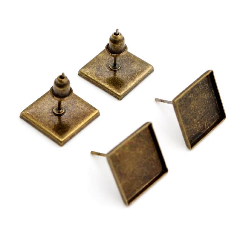 

12mm 20pcs/Lot 7 Colors Plated Square Earring Studs,Earrings Blank/Base,Fit 12mm Glass Cabochons,Buttons