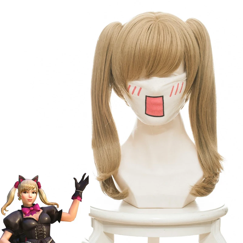 Парик Dva с чёрной кошкой из сериала OW D.VA короткими прямыми волосами и челкой