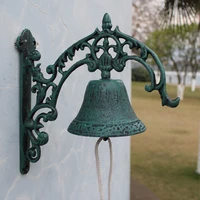green fleur de lis cast iron wall hand cranking bell european vintage home garden decor wall mounted handmade iron welcome bell