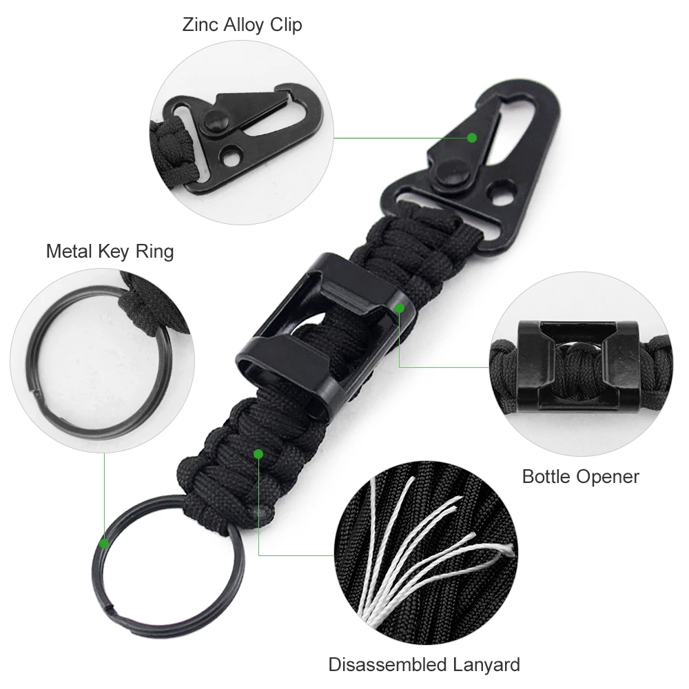 6 шт. Паракорд плетеные ремешки с зажимами брелок для выживания на открытом