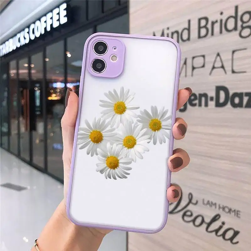 

Flower daisy Phone Cases matte transparent For purple iPhone 7 8 x xs xr 11 12 pro plus max mini Clear Funda