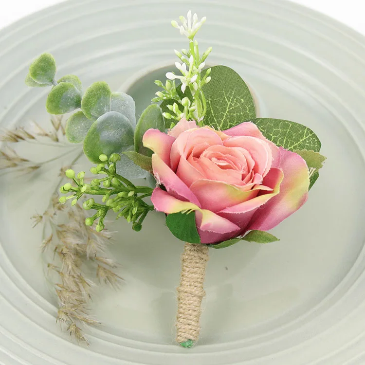 L Boutonniere YO CHO Свадебный планировщик розы Искусственный шелк цветок на запястье корсаж браслет жених бутоньерка белый свадебный для мужчин свадебные цветы - Цвет: L Boutonniere
