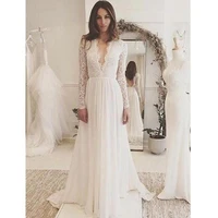 verngo boho wedding dress 2020 long sleeve lace appliques chiffon wedding gown summer beach bride dress robe mariage