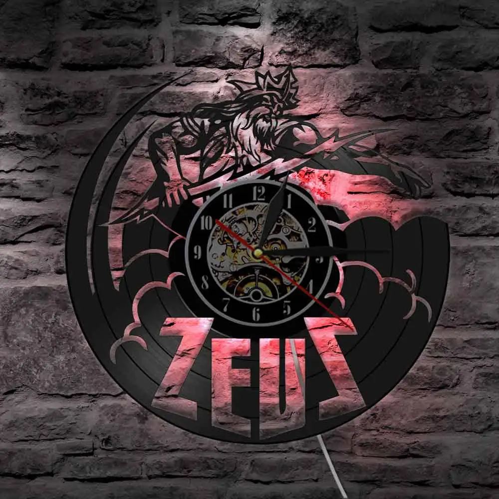 Винтажные настенные часы с изображением мифа Зевса и виниловой пластиной