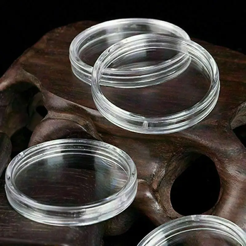 Прозрачная Круглая Пластиковая Коробка для монет и капсул 100 шт. 27 мм держатель