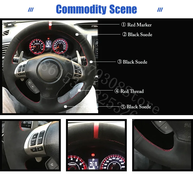 

For Ford Mustang 2011-2019 5.0 V8 GT Convertible Black Sued Car Steering Wheel Covers car accessories