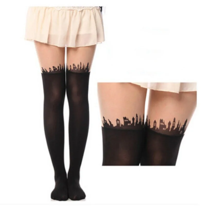 Сексуальные колготки для девушек черные чулки с принтом тату новый дизайн