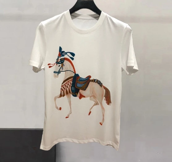 

20ss Новая мода Корона лошадь Королевский принт алмаз брендовая известная одежда Топ Роскошная Футболка дизайнерские футболки для мужчин