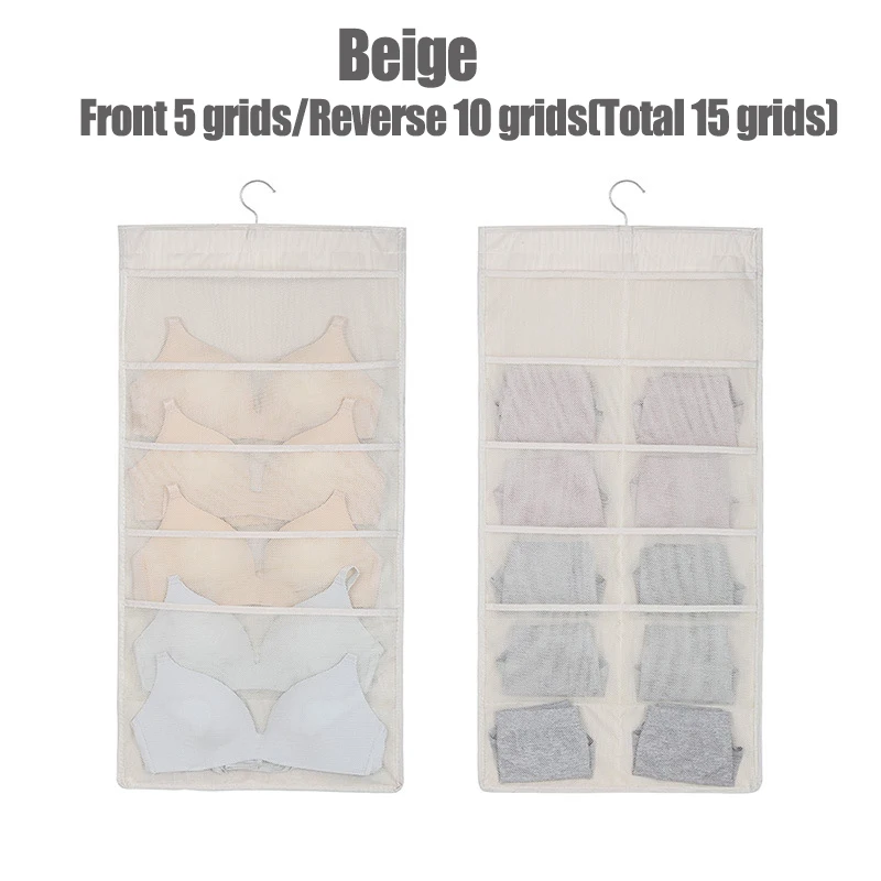 Beige-15grids 15/24 Карманы настенные Висячие нижнее белье носки сумка для хранения Ткань Оксфорд большой емкости шкаф и висячий Органайзер на дверь - Цвет: Beige-15grids