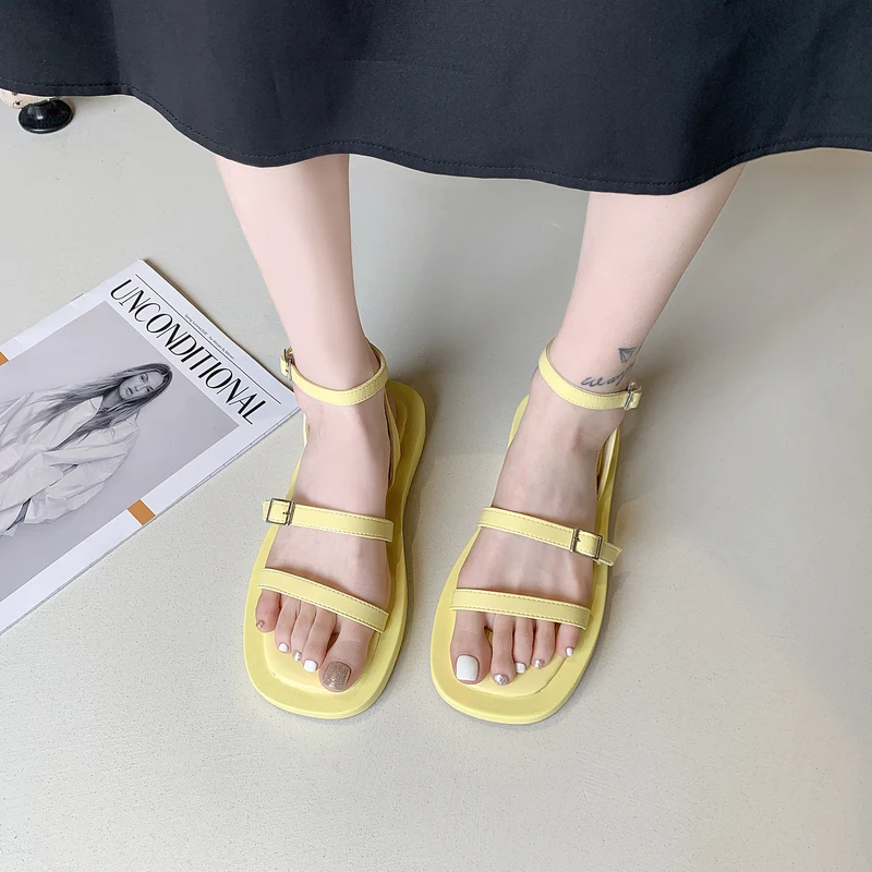 

All-Match Clogs With Heel Beige Heeled Sandals Flat Summer Shoes Woman Med Thick Black Without Medium Fashion 2021 Comfort Gladi