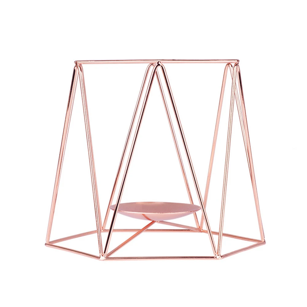 Скандинавский Железный Подсвечник цвета розового золота минималистичный