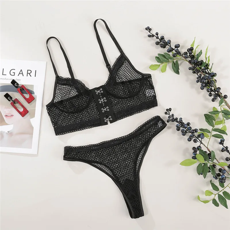 

Sexy Lace Stitching Lingerie Set Women Bra Embroidery Lingerie Set Thin Lace Bra Transparent Ultra-thin Temptation Push Up Bra