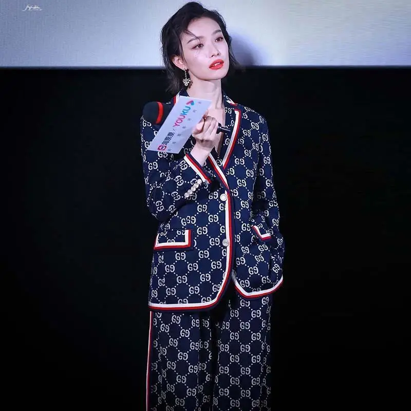 

Dark Blue Printed Suit for Women 's New Leisure in Spring 2021