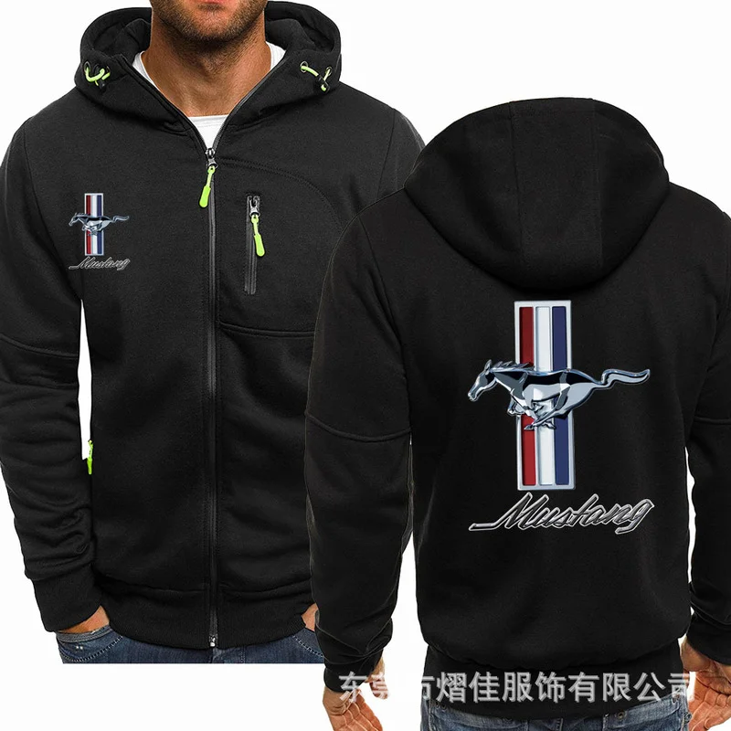 

Spring Men's Hoodies MUSTANG Logo Casual HipHop Long Sleeve Hooded Sweatshirts Fashion Fleece riding Zipper Jacket Men Tops