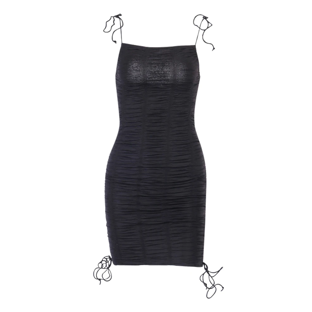 

New Arrival Women Sexy Backless Ruched Dress Fashion Sleeveless Solid Color Dress for Women Ladies