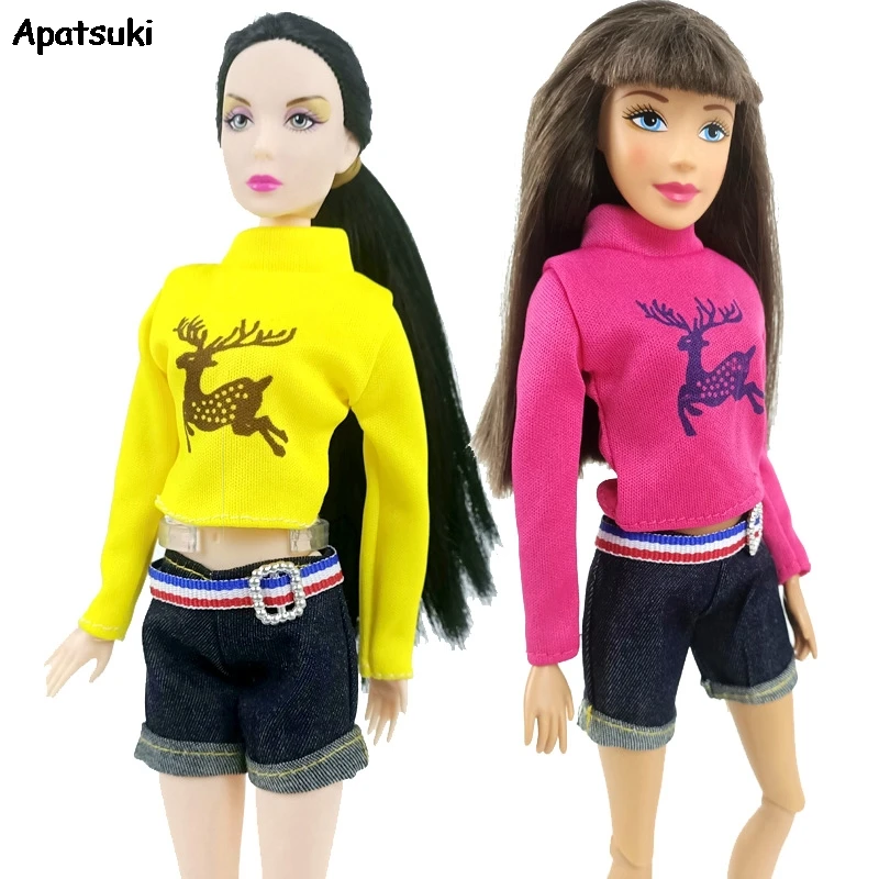 Elk Tops Hoodies Short Jean Pants Doll Clothes for Barbie Outfit Suit Set 1/6 BJD Dolls Best Christmas Gift Kid | Игрушки и хобби
