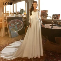 lorie boho wedding dresses scoop transparent neckline a line long sleeves elastic chiffon wedding gown bride dress 2021