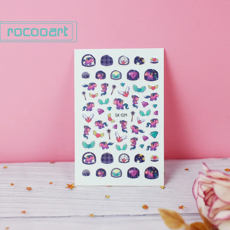 SK-024 Rocooart самоклеющиеся цветы Единорог узор дизайн ногтей украшения переводные наклейки на ногти акриловые маникюрные ногти принадлежности инструмент - Цвет: SK-024