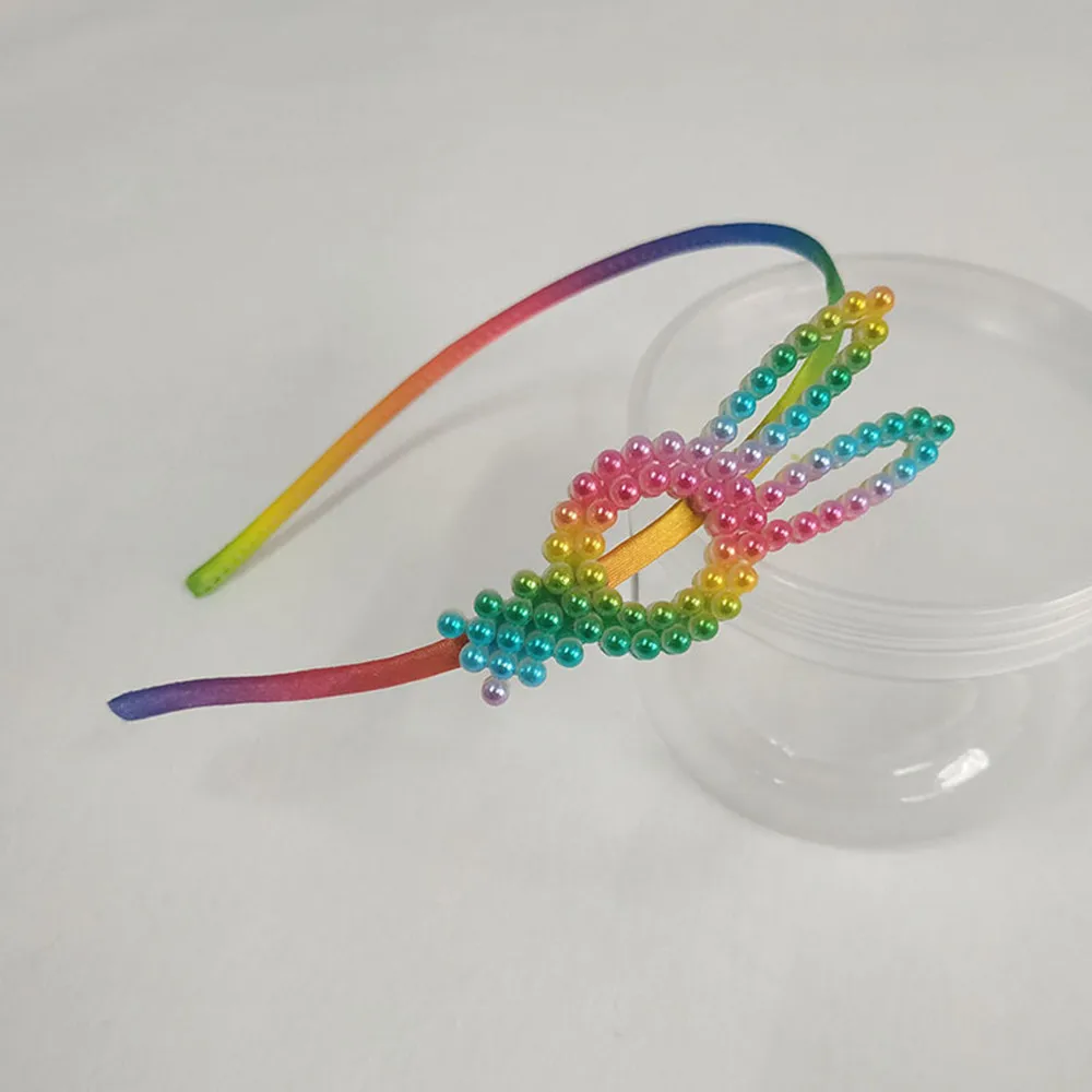 

Fashion Rainbow Pearls Headband Hair Hoops Headwear for Women Kids Cute Heart Rabbit Shape Pearl Hairbands Hair Accessories Gift