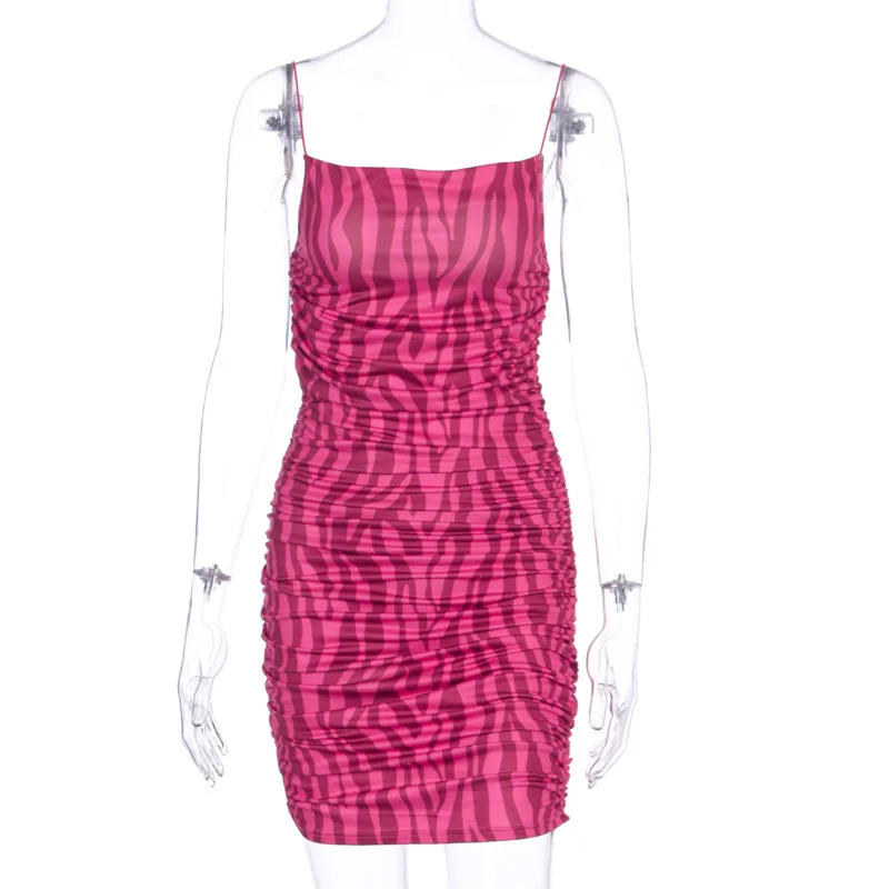

Women's New Printed One-Neck Halter Sexy Sling Dress Pleated Bodycon Dress Women Sexy Club Party Dresses Summer Dresses Vestidos