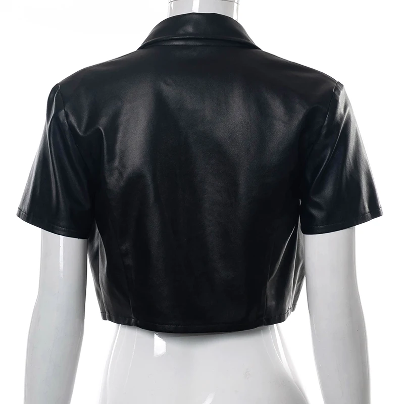 

Cutenove Sexy Party Club Summer Clothes For Women 2021 PU lapel Patchwork Y2K Crop Top Female Fashion Streetwears
