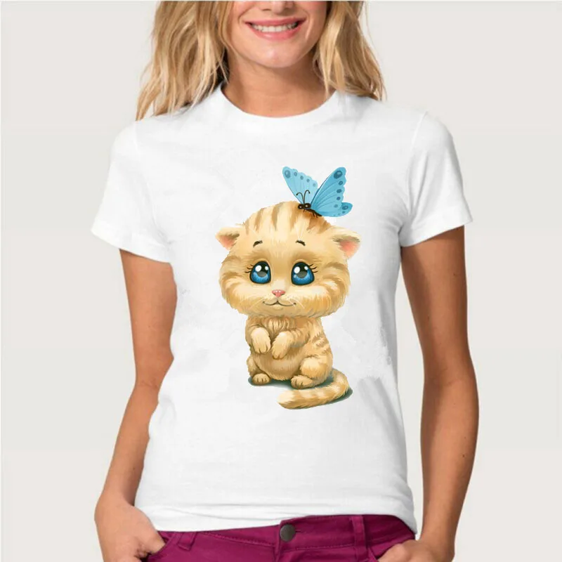 

3D Cat Short-Sleeved Cute Animal T-shirt Women's Summer aesthetic shirt korean top animal print summer white