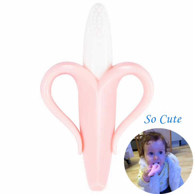 

New Baby Safe BPA Free Teether Toys Toddle Banana Teething Ring Silicone Chew Dental Care Toothbrush Nursing Beads Infant Gift