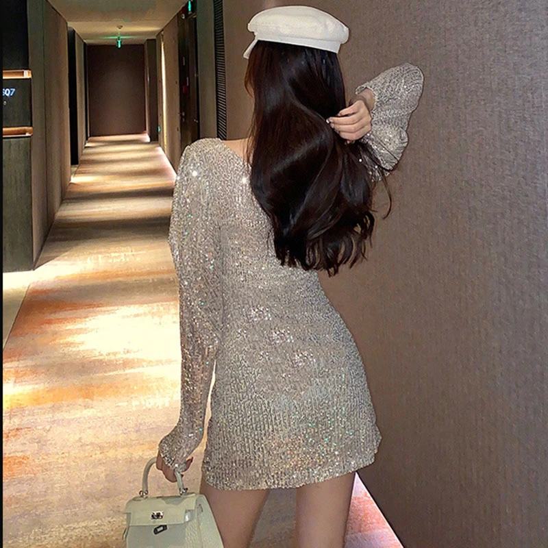 2020 весеннее элегантное платье для женщин с блестками облегающее мини-платье