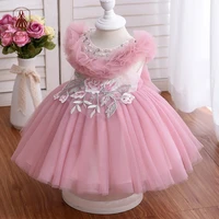 yoliyolei fluffy collar baby girl dress flower girl wedding dresses party ball gown appliques kids friendly clothes with beading