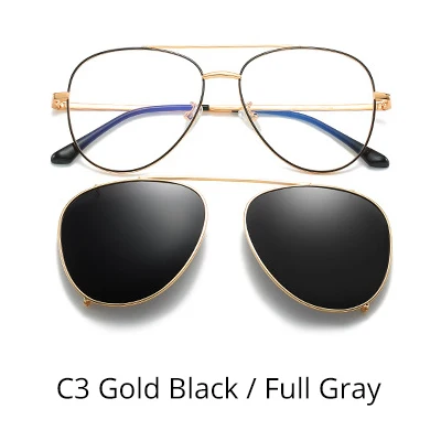 C3 Gold Black-Gray Ralferty Prescription Sunglasses Women Men Polarized Clip On Glasses Pilot Myopia Ladies Spectacle Frame 0 Degree Z17208 - Цвет линз: C3 Gold Black-Gray